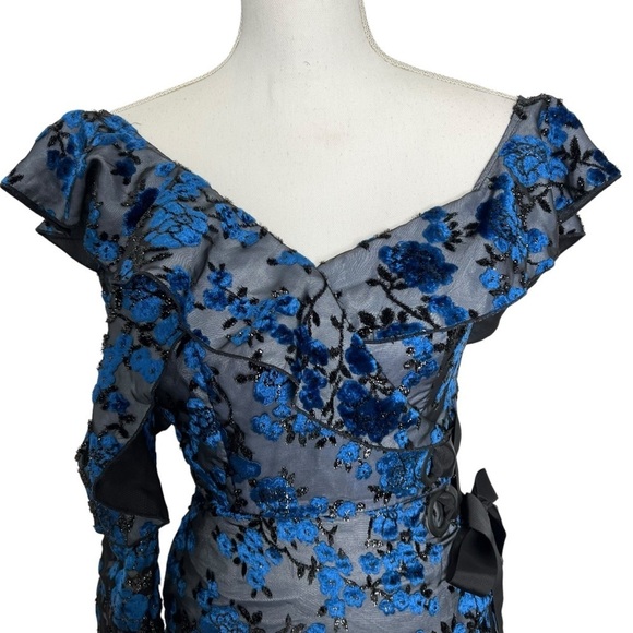 Self-Portrait Eyelet Wrap Mini Dress Velvet Devore Blue Size 0 - Picture 9 of 16